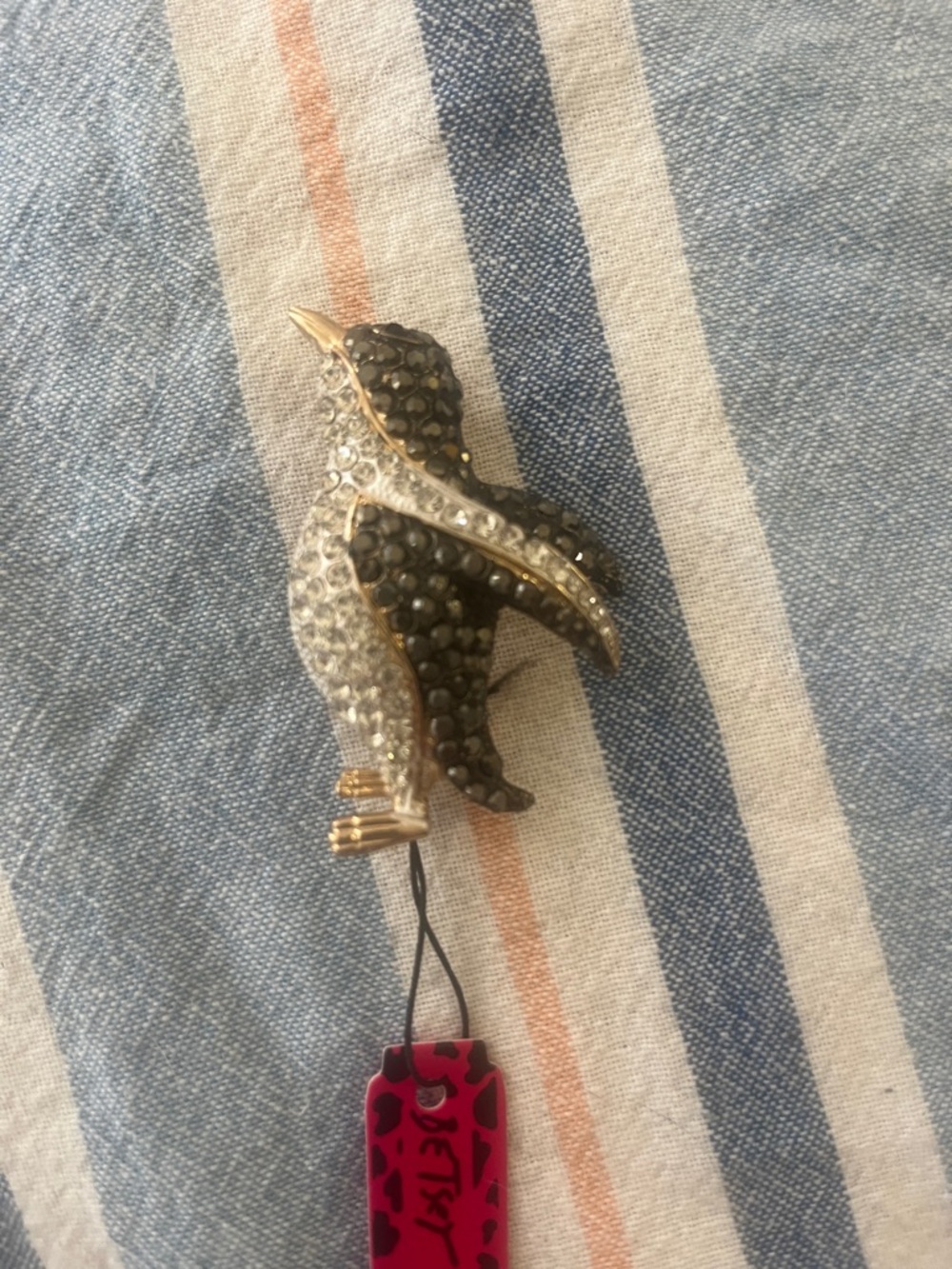 Betsey Johnson Black & Clear Penguin Brooch